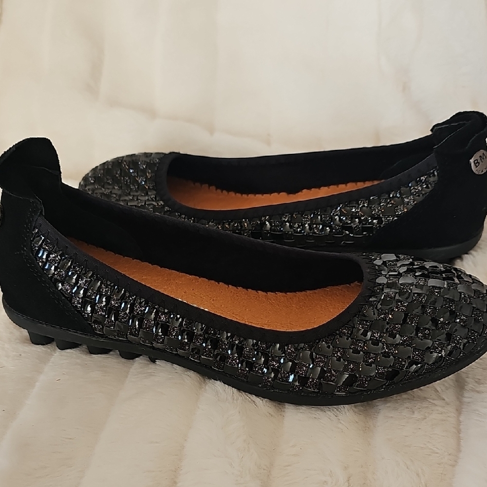 bernie mev. Shimmering Black Flats